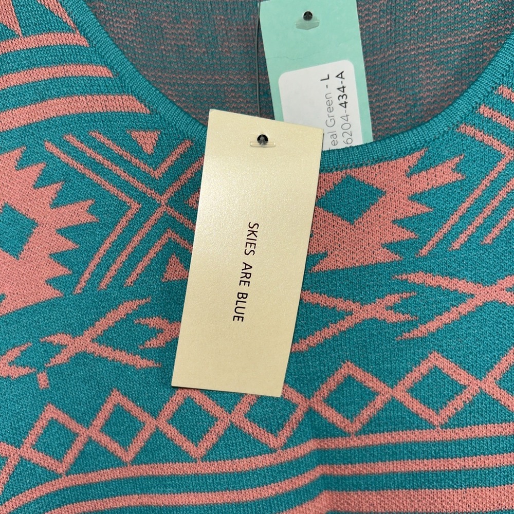 Stitch Fix Skies are Blue NWT Dakoda 2fer Dress, Teal‎ Pink Size L Aztec - Picture 3 of 6